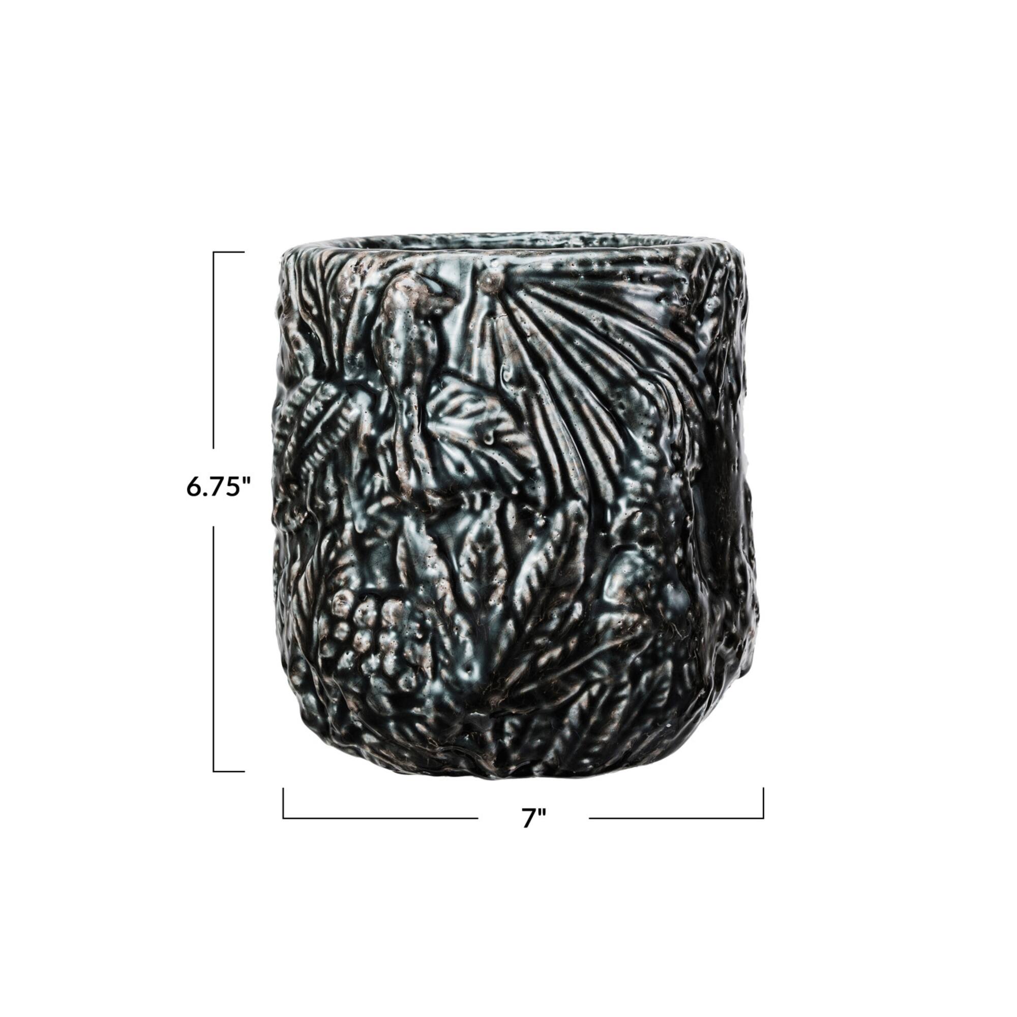 Hello Honey® 7" Gray Embossed Pattern Decorative Terra Cotta Planter